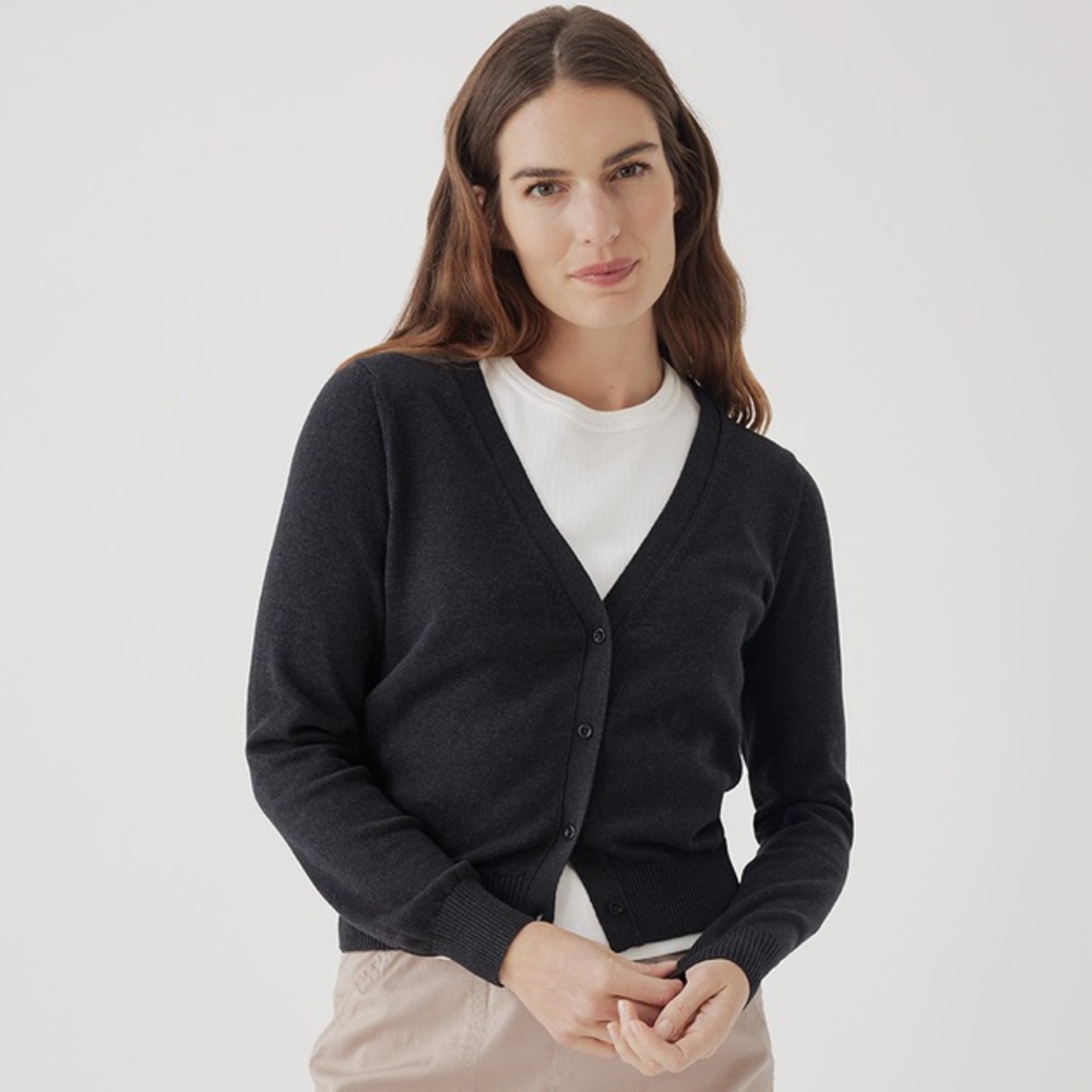 NWOT PACT Women's Black Heather Classic Fine Knit Cardigan